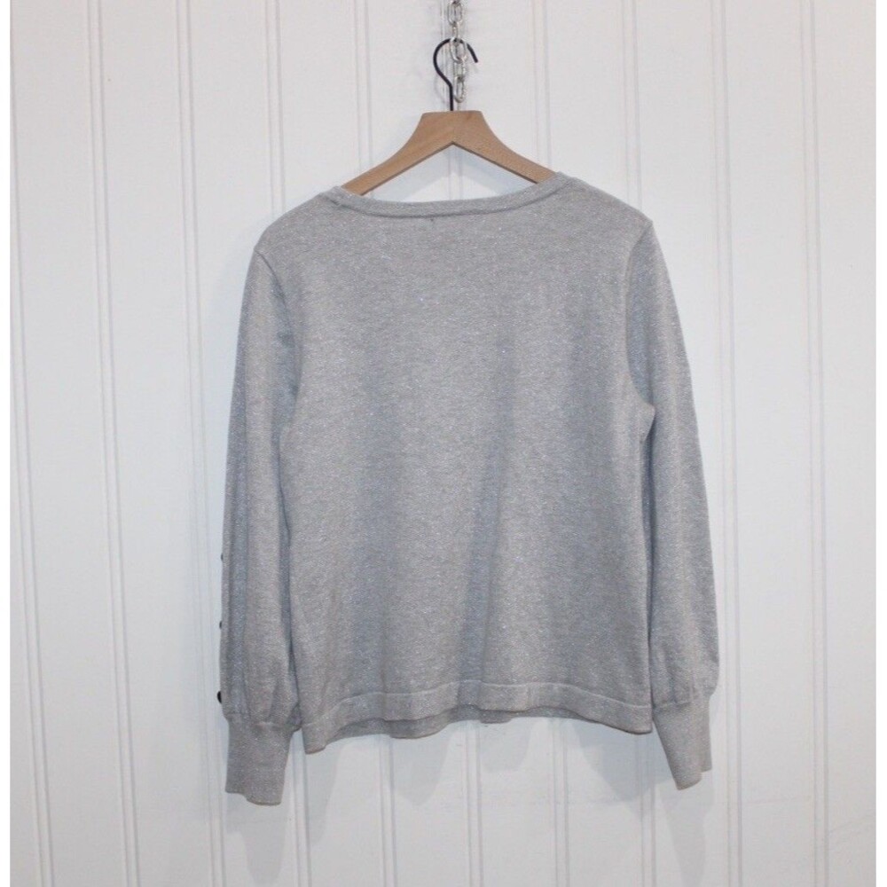 Karl Lagerfeld Paris Metallic Shimmer Button Sleeve Sweater Womens Size Large - Picture 8 of 8